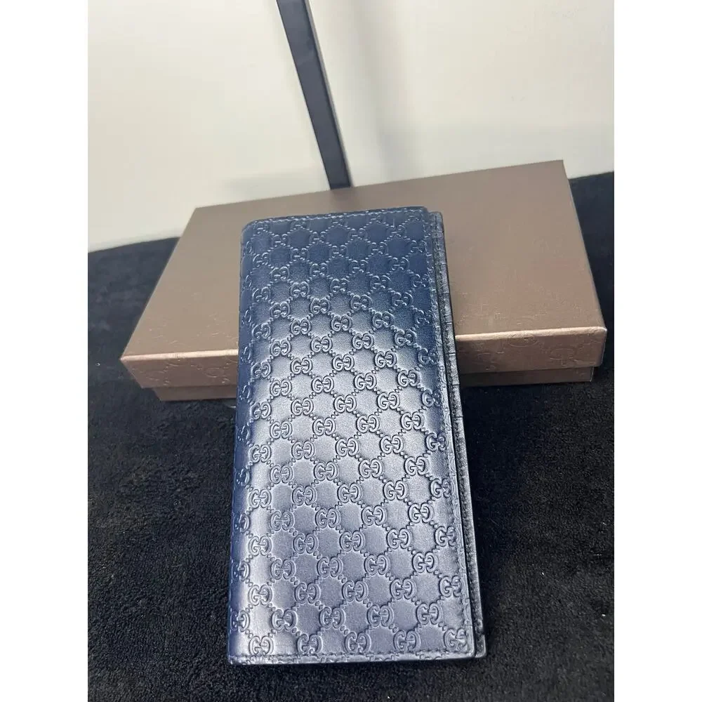 Gucci Microguccissima Navy Blue Leather Continental Wallet Long Bifold 449245